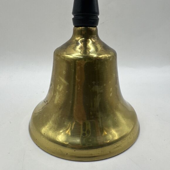Vintage Brass School Bell with Wooden Handle 7.25” Antique Teacher's Hand Bell - Picture 2 of 5